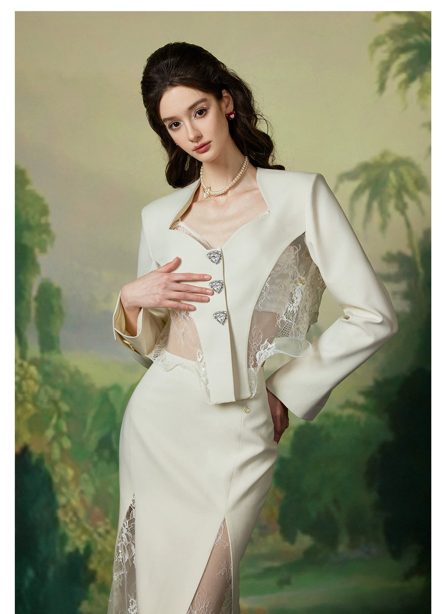 Sofi sexy lace hollowed out suit with fish tail wrapped buttocks skirt two piece set for spring and summer new collection Set RESSALINA