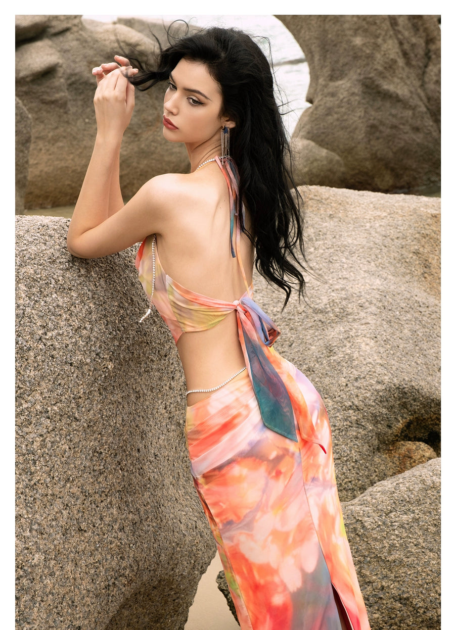 Jiang Yingrong s RESSALINA PB Pomegranate Flower Strap Summer Tank Top Half length Skirt Set Set RESSALINA