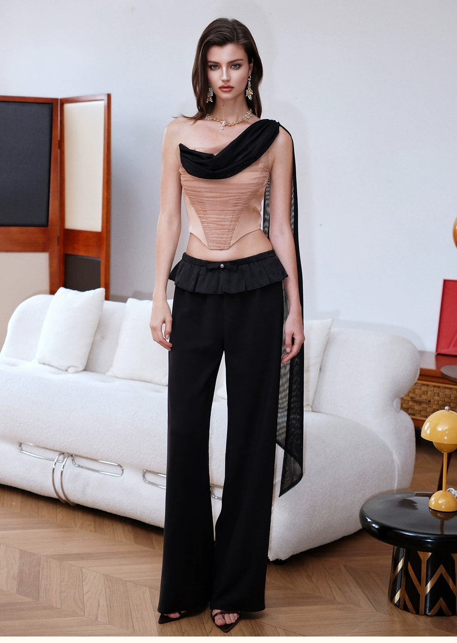 RESSALINA Tori Shoulder Strap Design Foldable Collar Fishbone Short Top tops RESSALINA