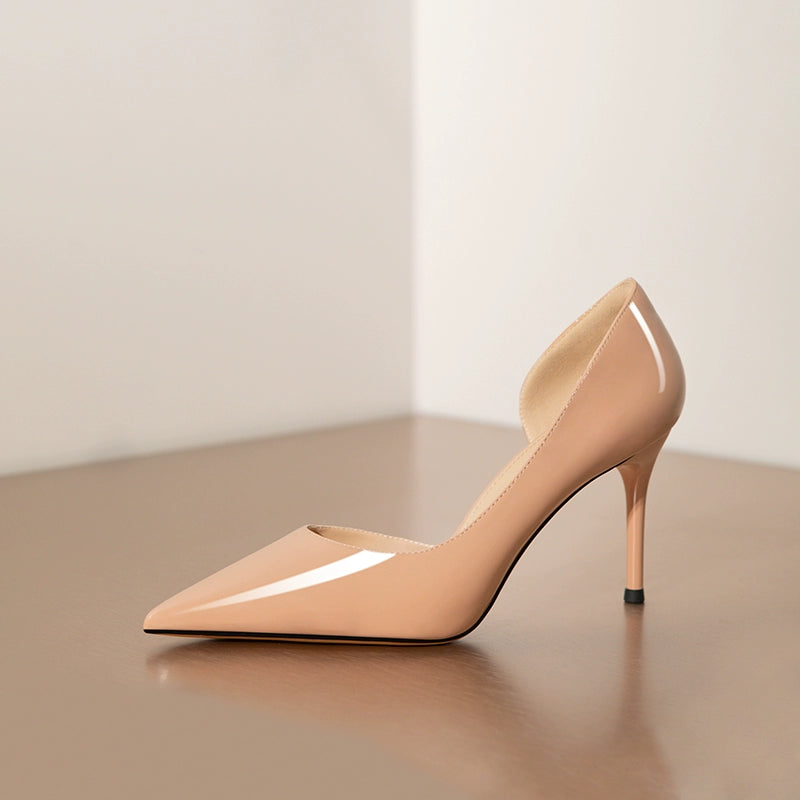 Daphne 2025 spring and autumn new nude lambskin side empty sexy high heels women's pointed thin heel temperament single shoes Nude (9 cm) shoes RESSALINA