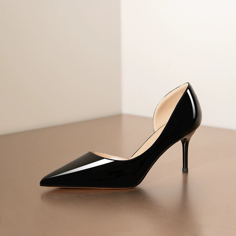 Daphne 2025 spring and autumn new nude lambskin side empty sexy high heels women's pointed thin heel temperament single shoes Black (7 cm) shoes RESSALINA