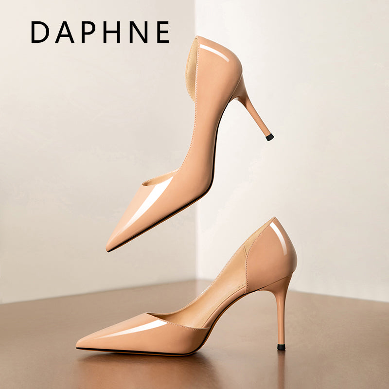 Daphne 2025 spring and autumn new nude lambskin side empty sexy high heels women's pointed thin heel temperament single shoes shoes RESSALINA