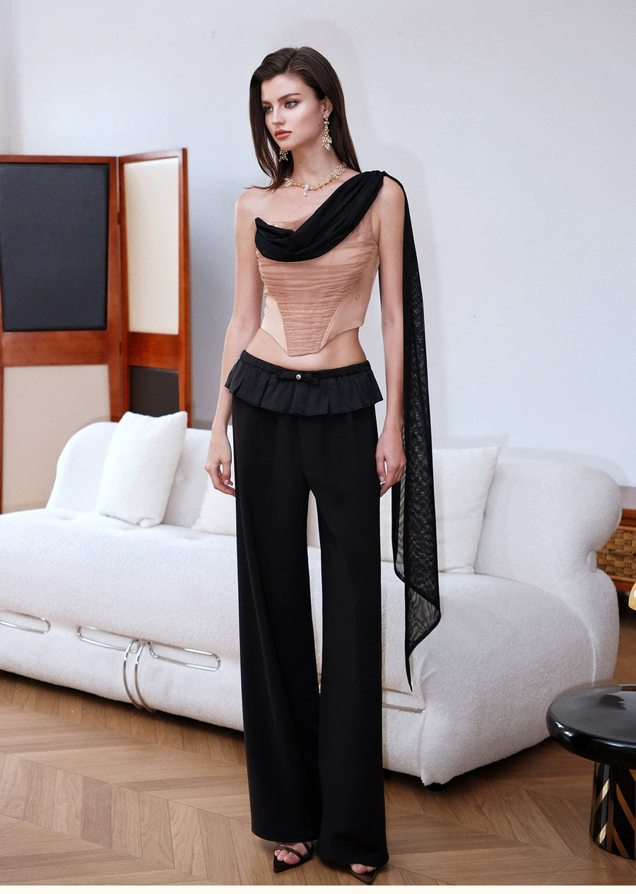 RESSALINA Tori Shoulder Strap Design Foldable Collar Fishbone Short Top tops RESSALINA