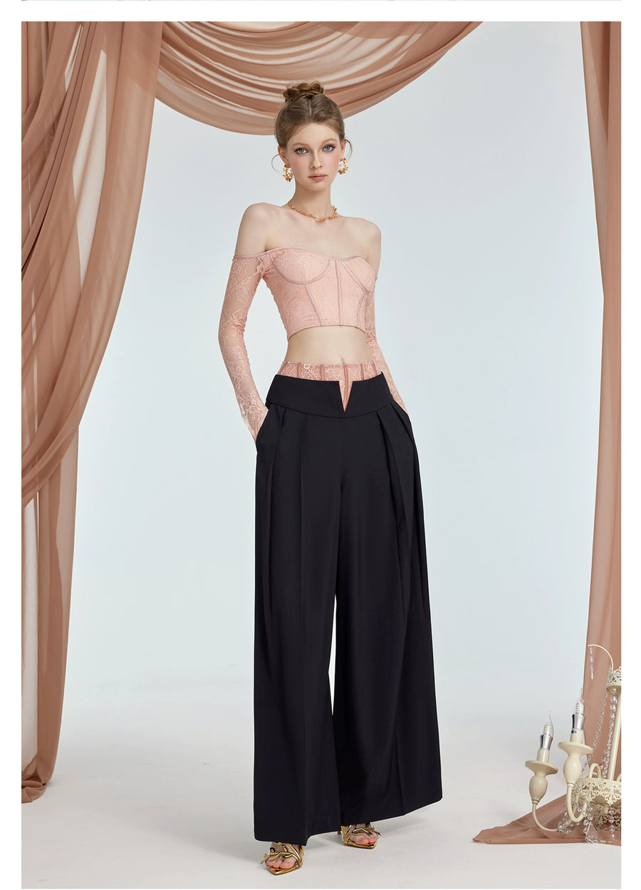 RESSALINA Camila lace rhinestone fish bone strapless summer waist cinching slimming one shoulder long sleeved top tops RESSALINA