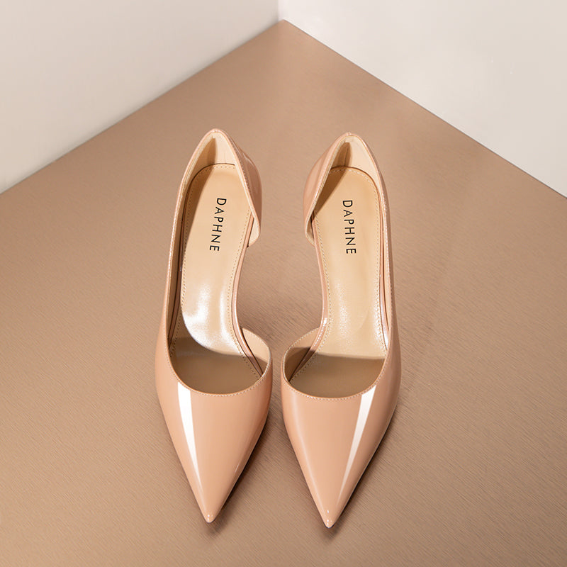 Daphne 2025 spring and autumn new nude lambskin side empty sexy high heels women's pointed thin heel temperament single shoes shoes RESSALINA