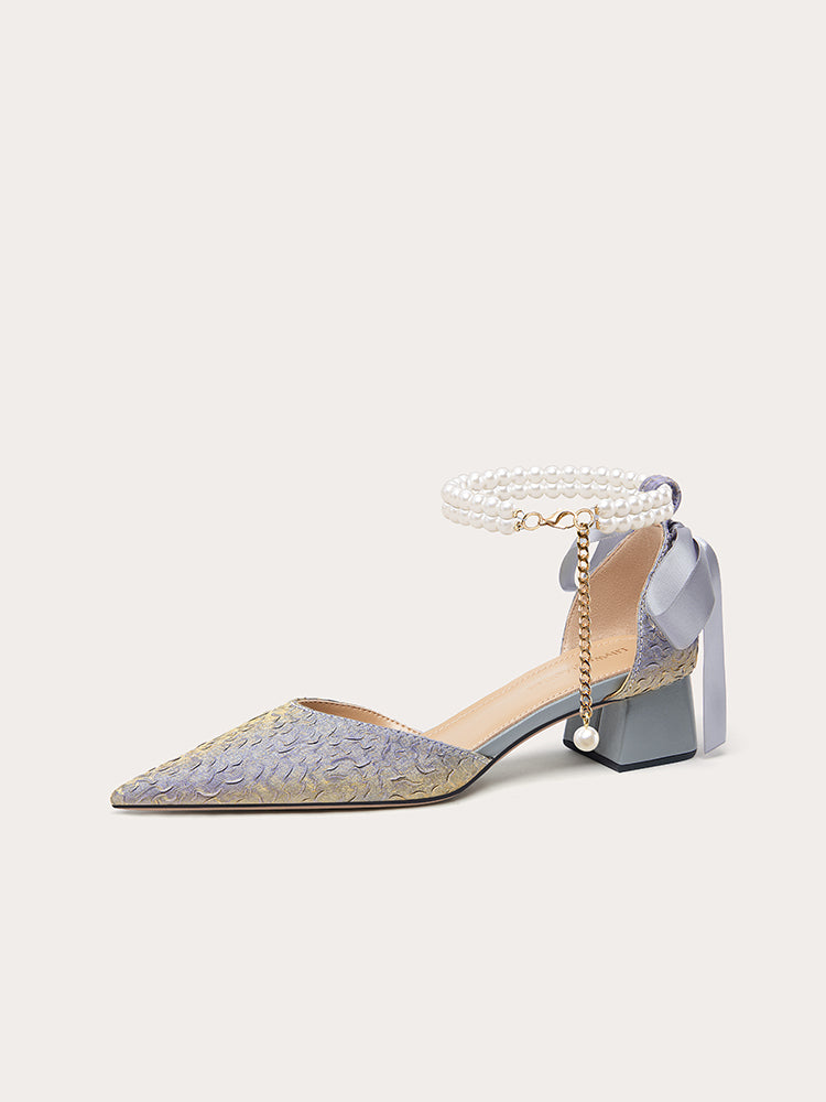 LilyWei Mermaid Dream French Beautiful Folds Not Tired Feet Sandals Temperament Coarse Heel Small Heels Large Size 41-43 Shoes RESSALINA