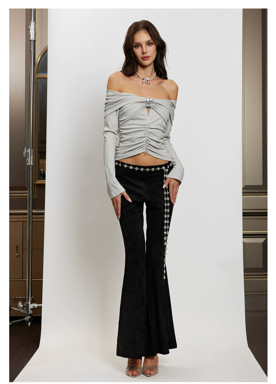 RESSALINA Lili Knitted Top design sense one shoulder pleated slimming knit sweater tops RESSALINA
