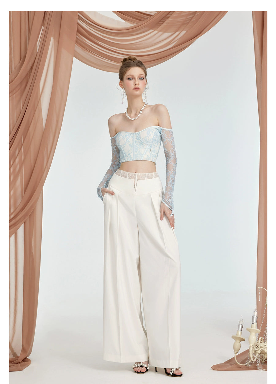 RESSALINA Camila lace rhinestone fish bone strapless summer waist cinching slimming one shoulder long sleeved top tops RESSALINA