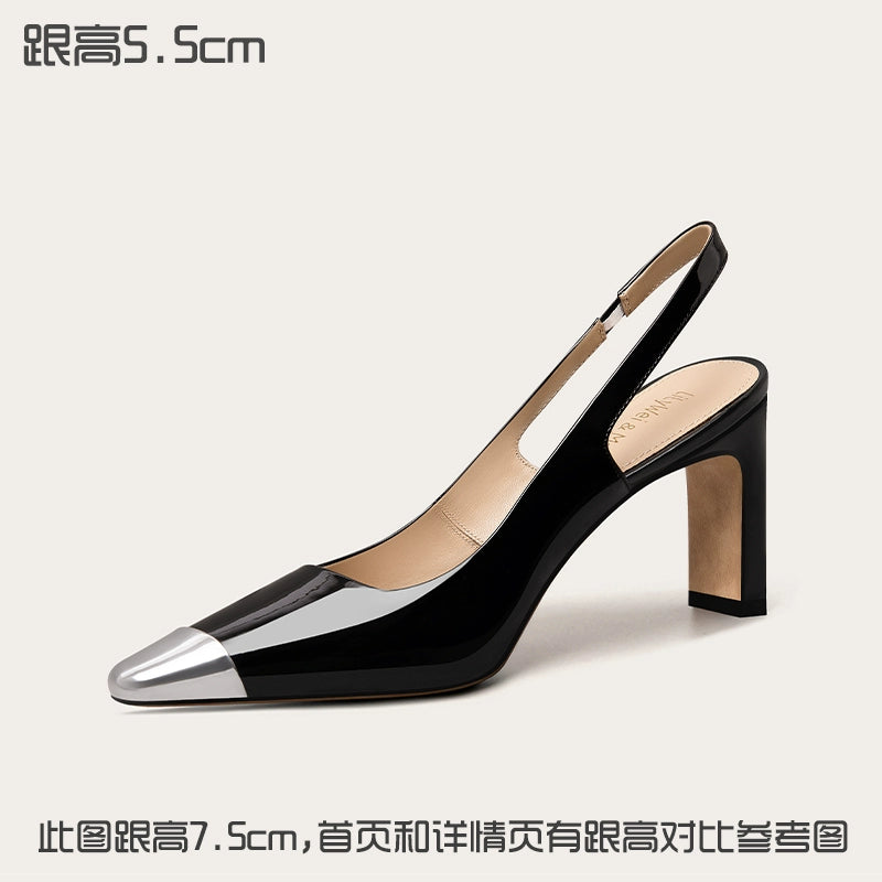Lily Wei Metal Head Park Caiying High Heels Commuter Sexy Sandals 2025 New Single Shoes Large Size 41-43 Black [Heel height 5.5cm] RESSALINA
