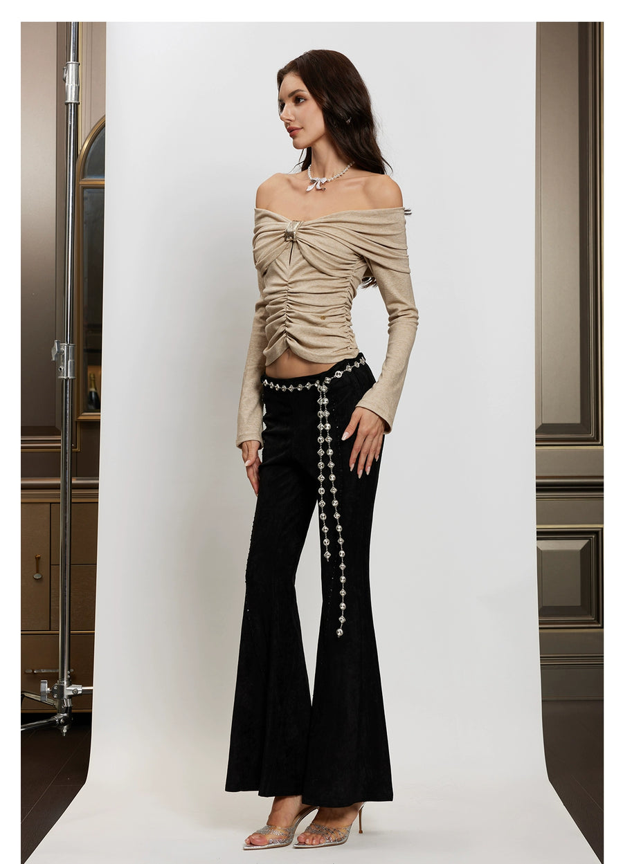 RESSALINA Lili Knitted Top design sense one shoulder pleated slimming knit sweater tops RESSALINA
