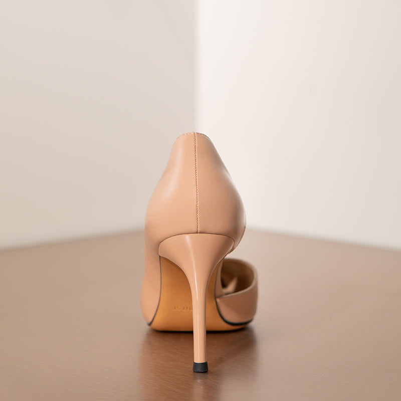 Daphne 2025 spring and autumn new nude lambskin side empty sexy high heels women's pointed thin heel temperament single shoes shoes RESSALINA