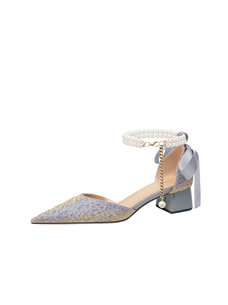 LilyWei Mermaid Dream French Beautiful Folds Not Tired Feet Sandals Temperament Coarse Heel Small Heels Large Size 41-43 Shoes RESSALINA