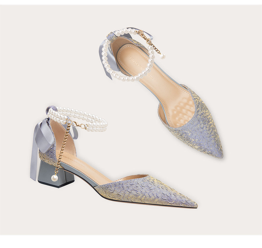 LilyWei Mermaid Dream French Beautiful Folds Not Tired Feet Sandals Temperament Coarse Heel Small Heels Large Size 41-43 Shoes RESSALINA