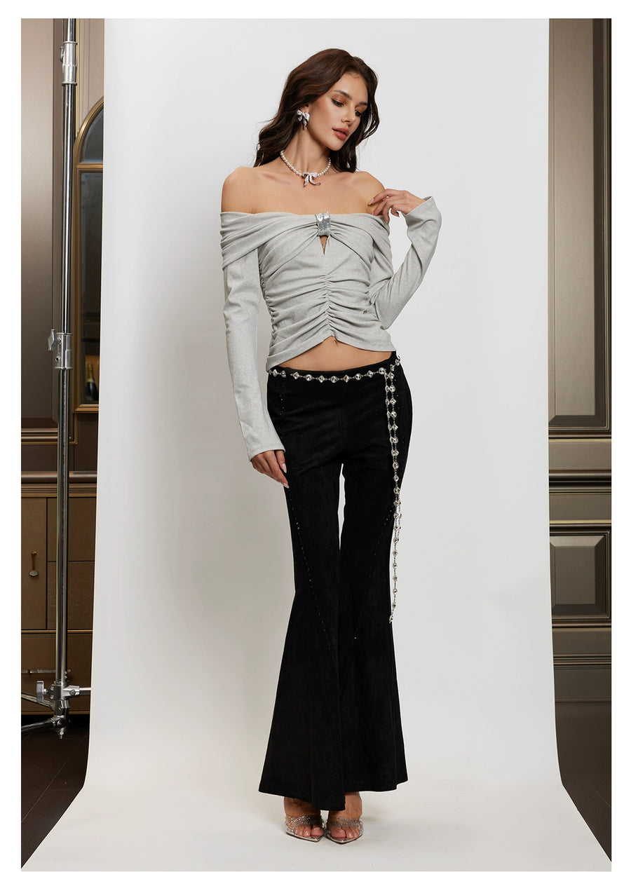 RESSALINA Lili Knitted Top design sense one shoulder pleated slimming knit sweater tops RESSALINA
