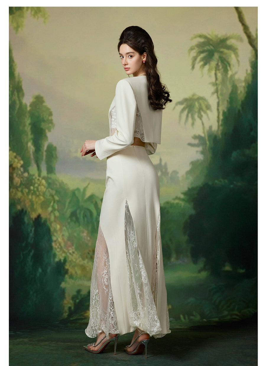 Sofi sexy lace hollowed out suit with fish tail wrapped buttocks skirt two piece set for spring and summer new collection Set RESSALINA