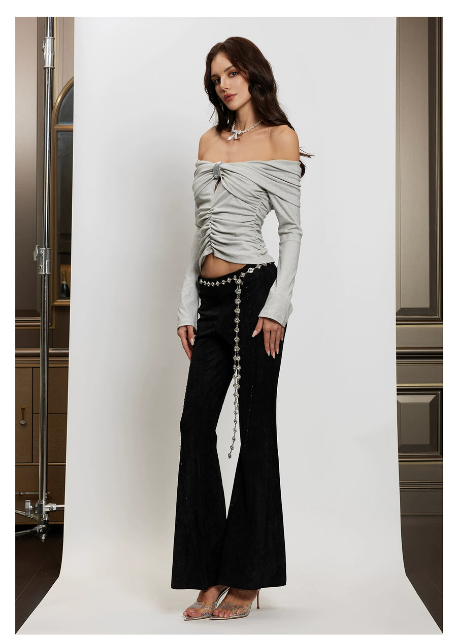 RESSALINA Lili Knitted Top design sense one shoulder pleated slimming knit sweater tops RESSALINA