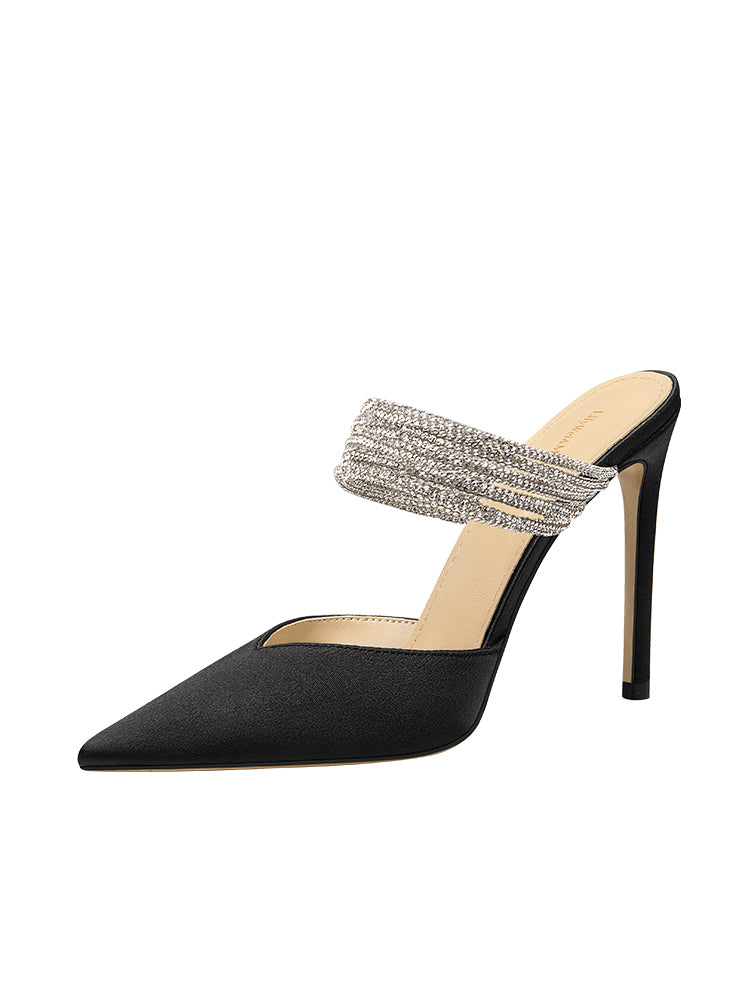 Lily Wei2025 new sandals beautiful rhinestone temperament high heel slippers small size women's summer wear Shoes RESSALINA