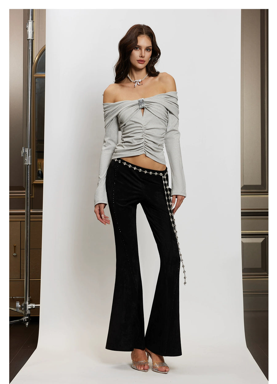 RESSALINA Lili Knitted Top design sense one shoulder pleated slimming knit sweater tops RESSALINA