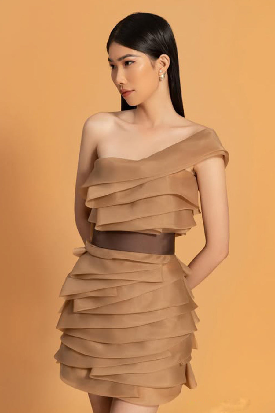 Reuben A-line One Shoulder Organza Mini Dress Mini Dress CHYMEOCHY