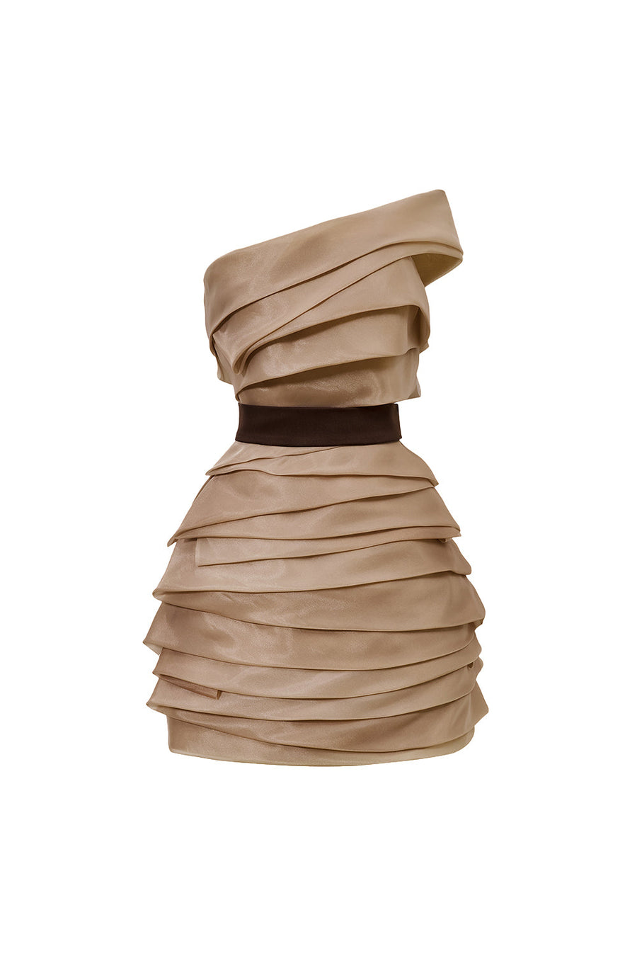 Reuben A-line One Shoulder Organza Mini Dress Camel Mini Dress CHYMEOCHY