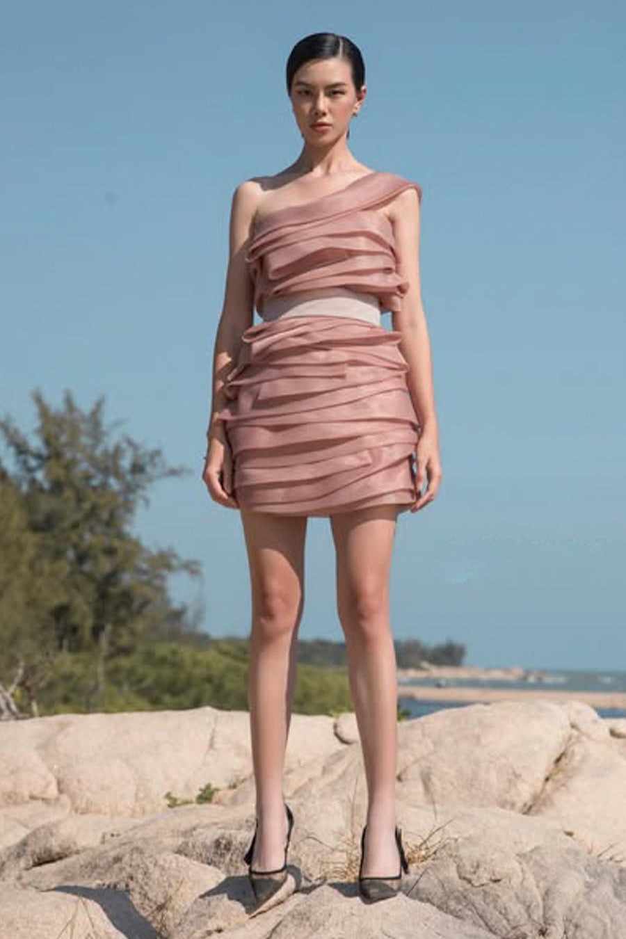 Reuben A-line One Shoulder Organza Mini Dress Mini Dress CHYMEOCHY