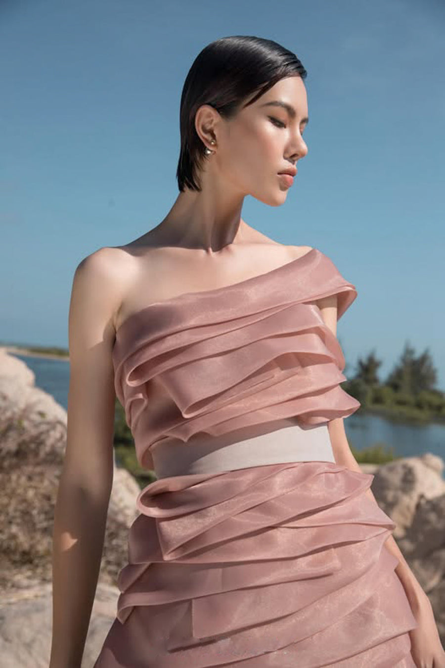 Reuben A-line One Shoulder Organza Mini Dress Mini Dress CHYMEOCHY