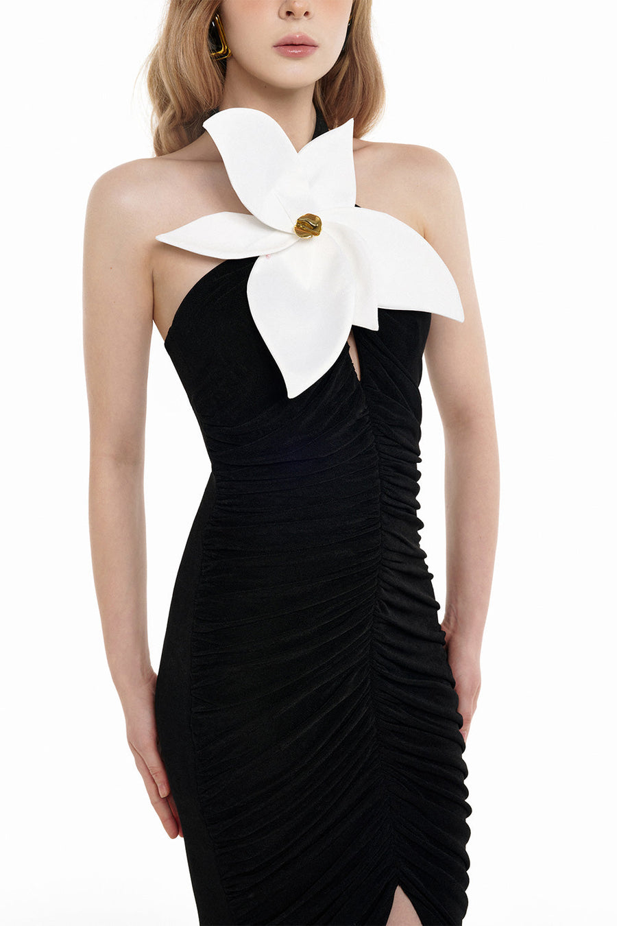 Audrey Gathered Halter Neck Double Knit Floor Length Dress 2
