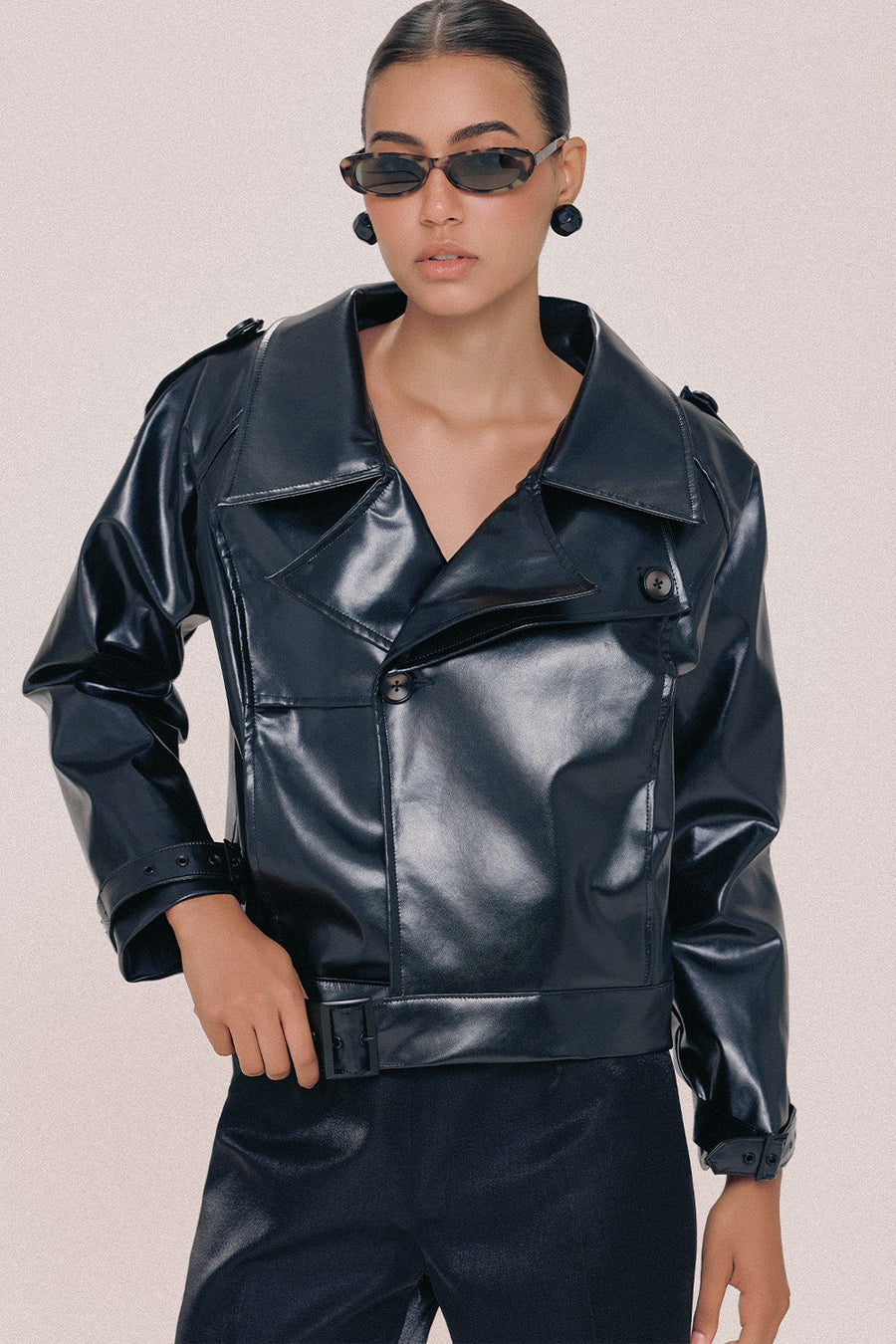 Alaia Straight V-Neck Leather Jacket 4