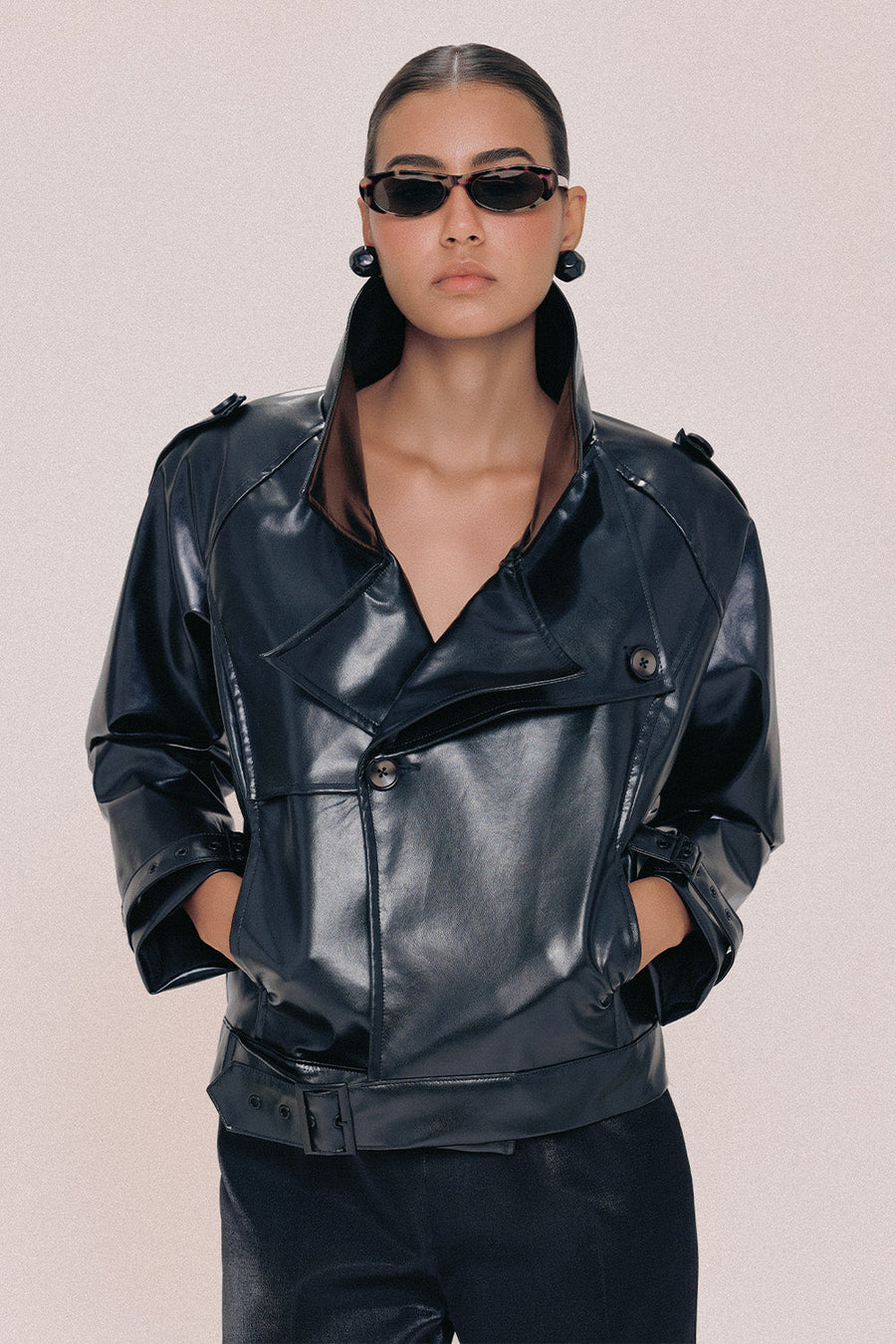 Alaia Straight V-Neck Leather Jacket 2