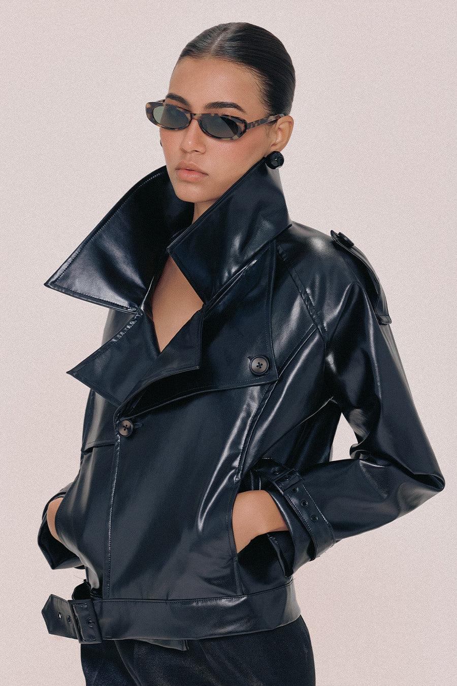 Alaia Straight V-Neck Leather Jacket 3
