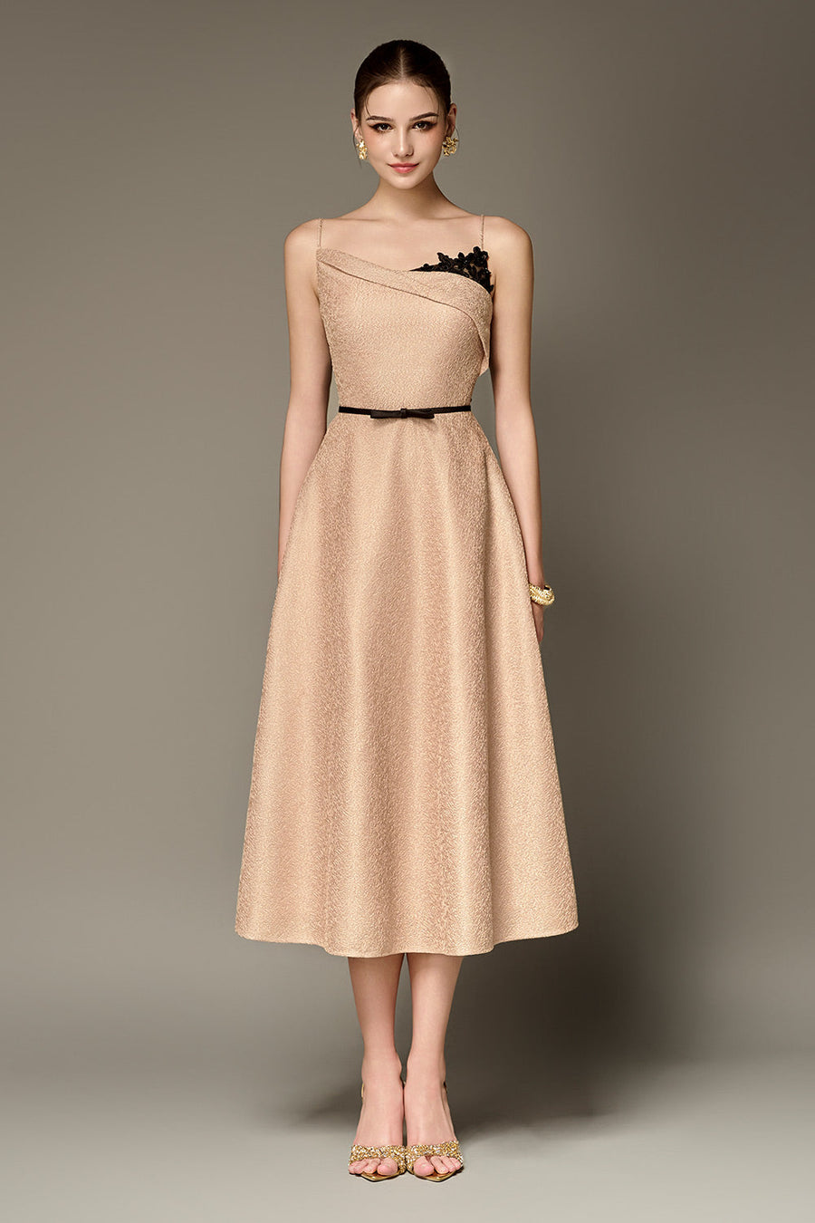 Phoenix A-line Spaghetti Strap Taffeta Calf Length Dress Midi Dress NHAT VY