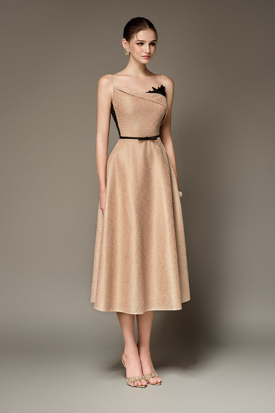 Phoenix A-line Spaghetti Strap Taffeta Calf Length Dress Midi Dress NHAT VY