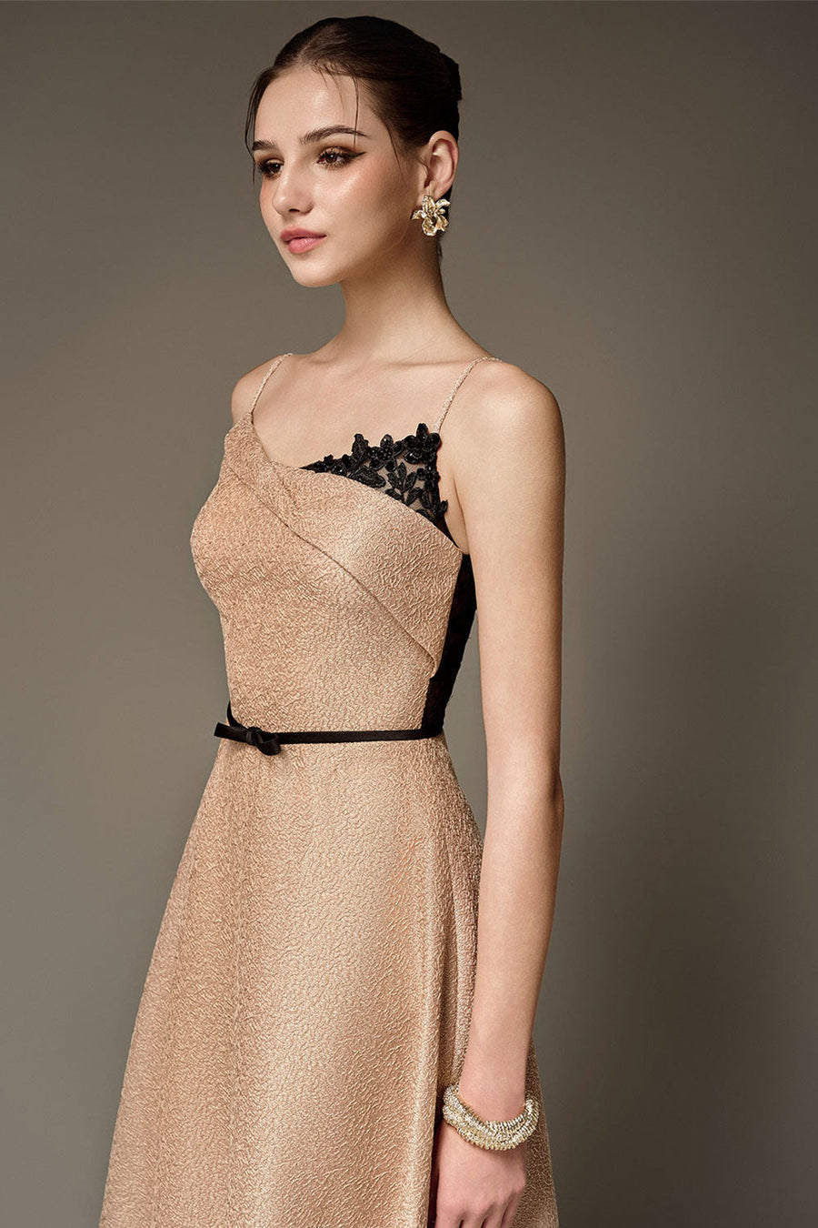 Phoenix A-line Spaghetti Strap Taffeta Calf Length Dress Midi Dress NHAT VY