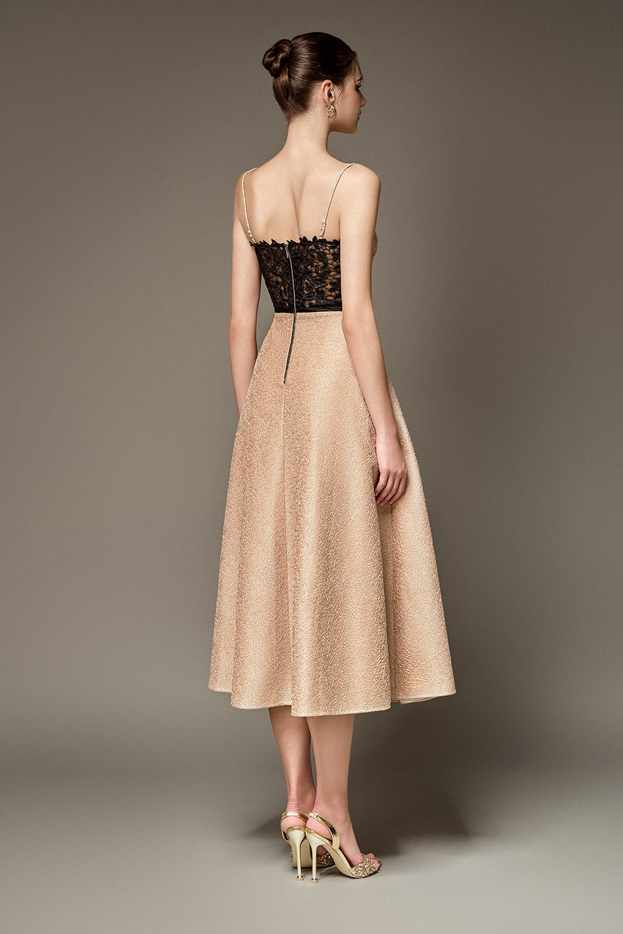 Phoenix A-line Spaghetti Strap Taffeta Calf Length Dress Midi Dress NHAT VY