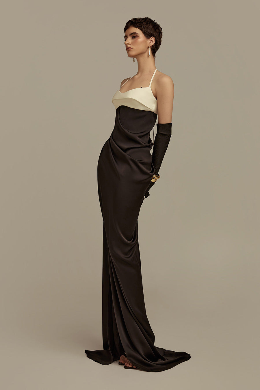 Nyx Sheath Halter Neck Silk Floor Length Dress Gown Dress POEM