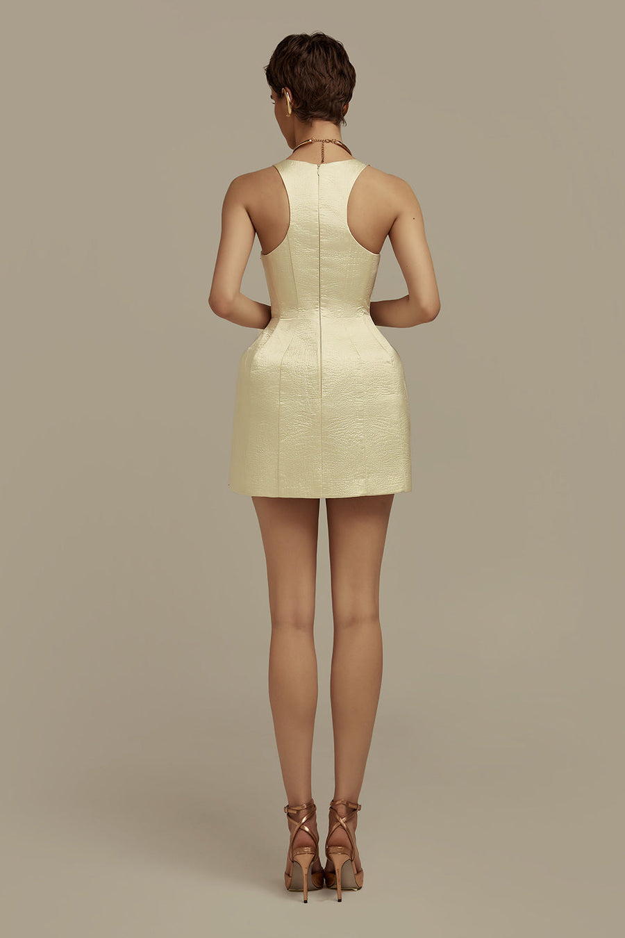Eos A-line Scoop Neck Brocade Mini Dress Mini Dress POEM