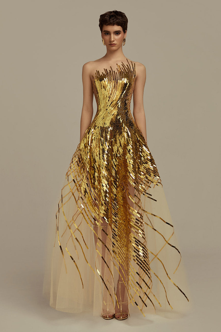 Lustre A-Line Illusion Neck Mesh Floor Length Dress Gown Dress POEM