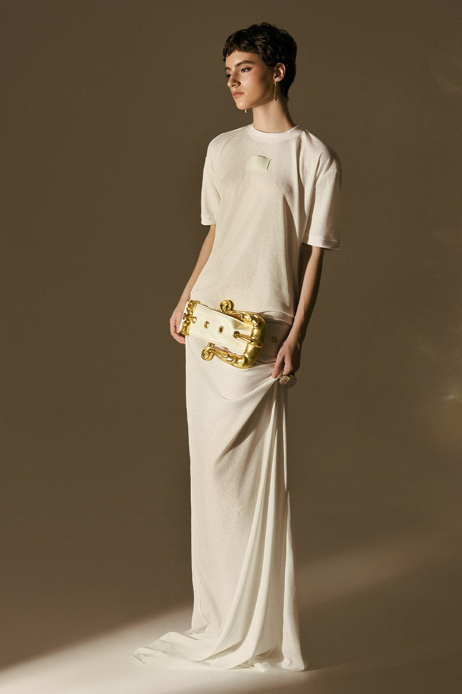 Aurora Blouson Belt Strap Jersey Floor Length Dress Maxi Dress POEM