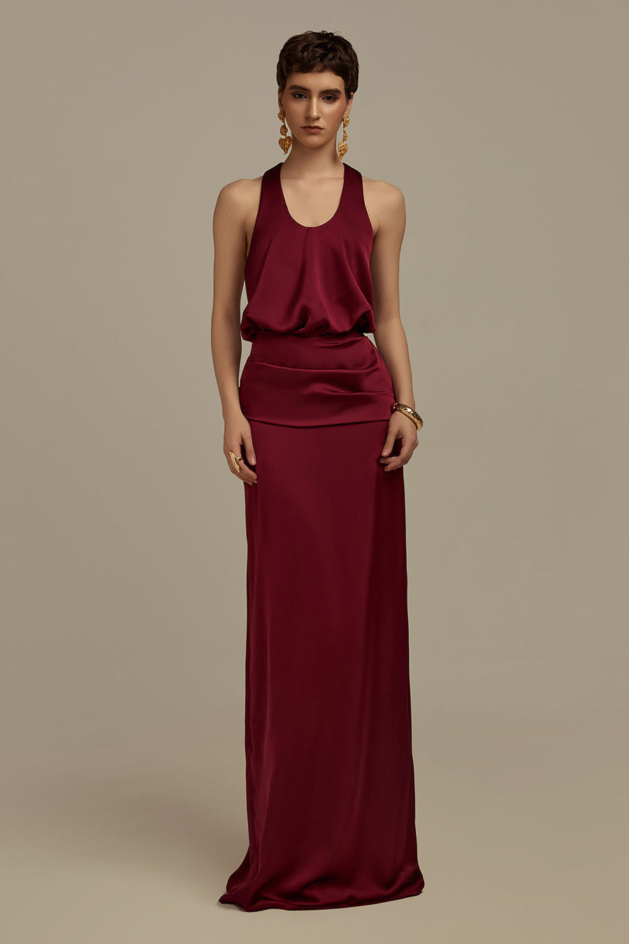 Hesperus Blouson Scoop Neck Silk Floor Length Dress Maxi Dress POEM