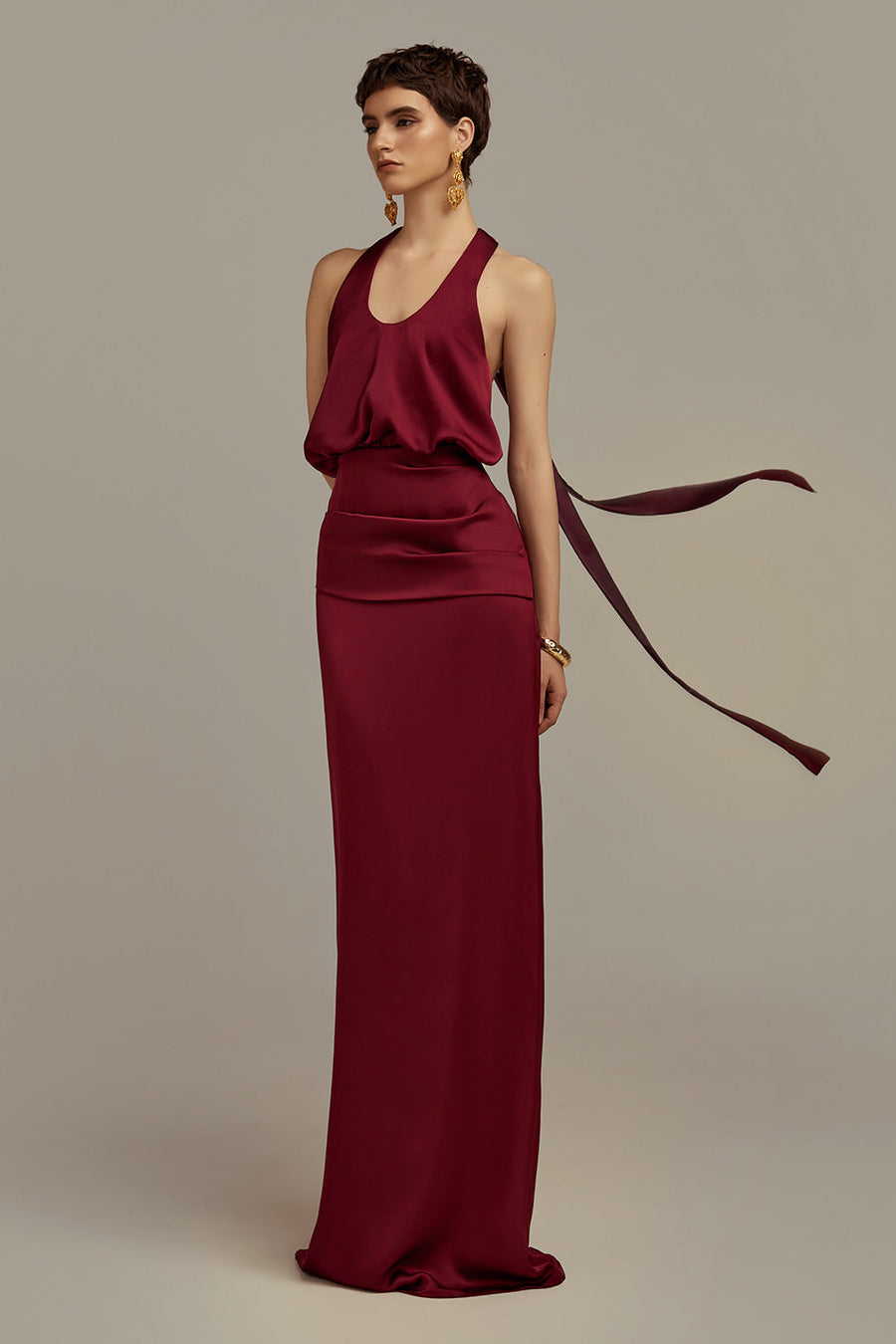 Hesperus Blouson Scoop Neck Silk Floor Length Dress Maxi Dress POEM