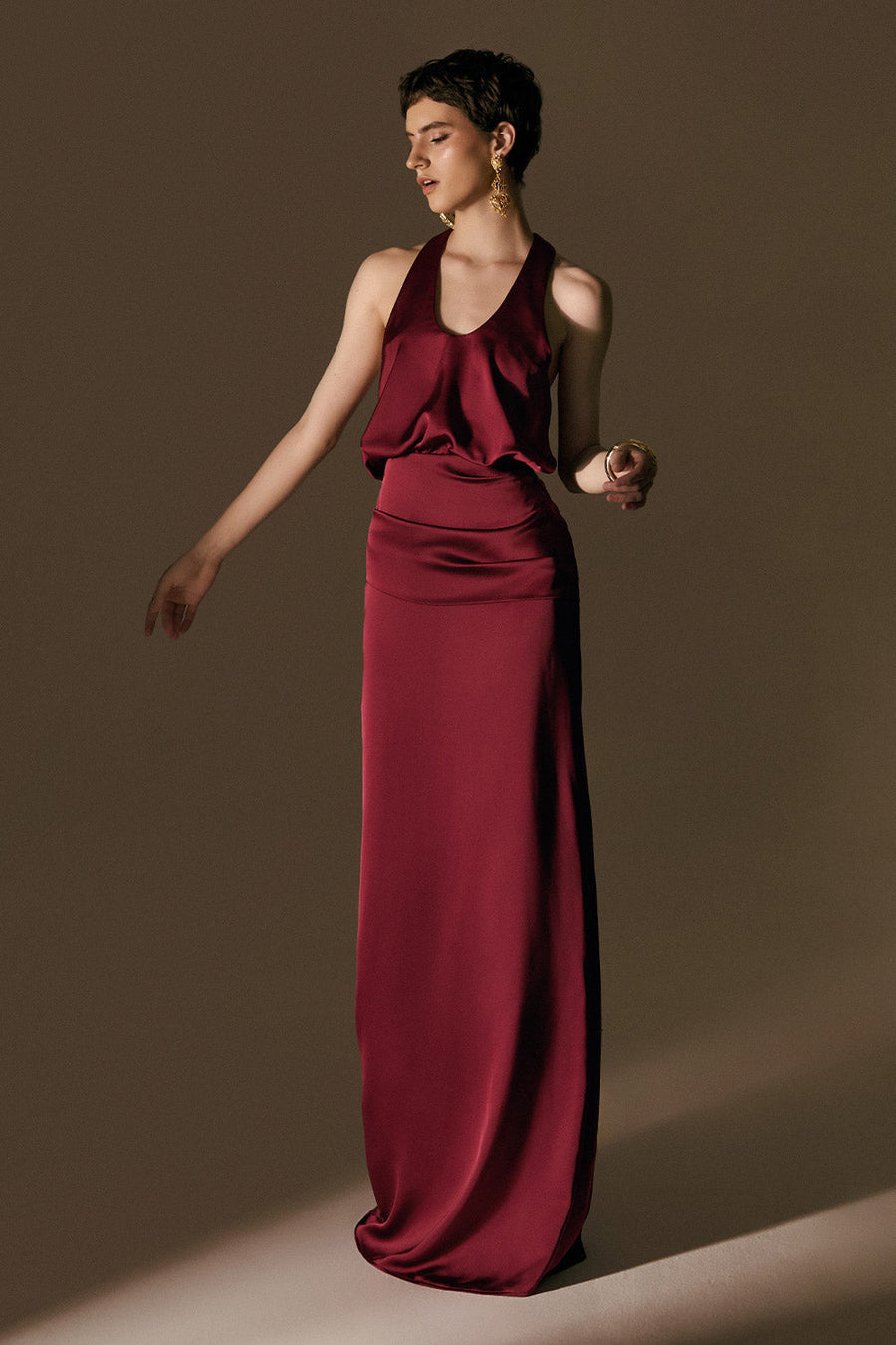 Hesperus Blouson Scoop Neck Silk Floor Length Dress Maxi Dress POEM