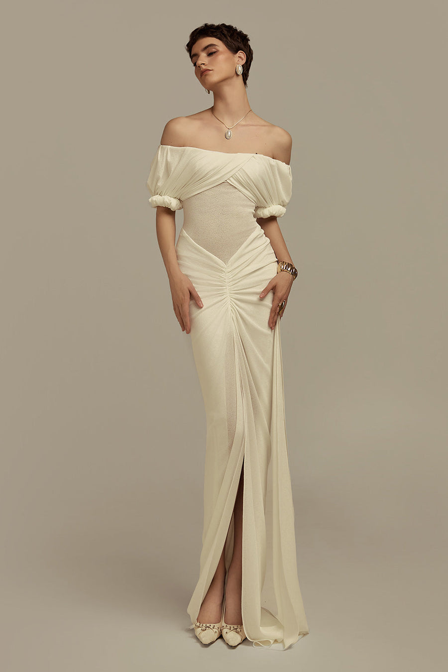 Hemera Hourglass Front Slit Jersey Floor Length Dress Gown Dress POEM
