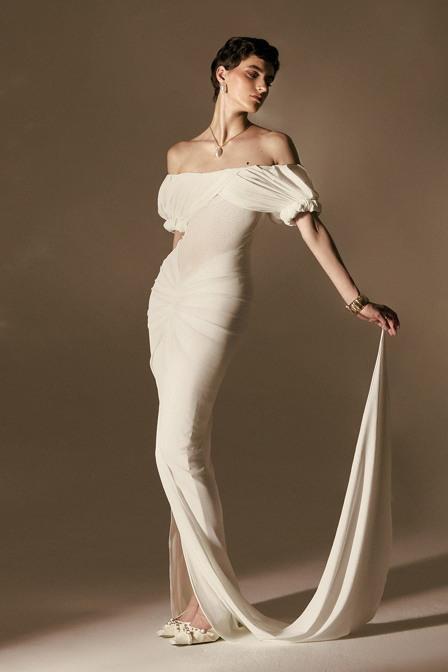 Hemera Hourglass Front Slit Jersey Floor Length Dress Gown Dress POEM