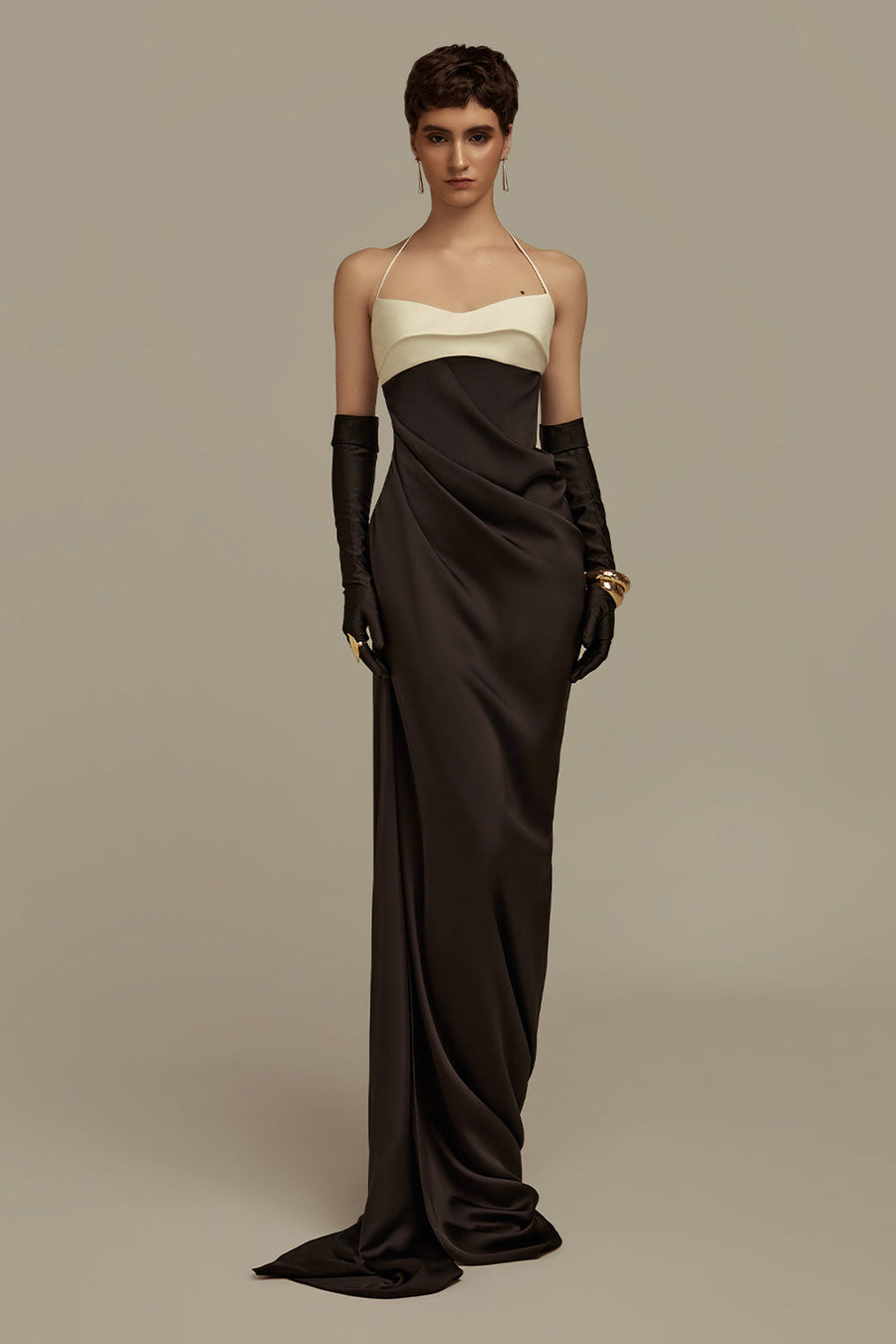 Nyx Sheath Halter Neck Silk Floor Length Dress Gown Dress POEM