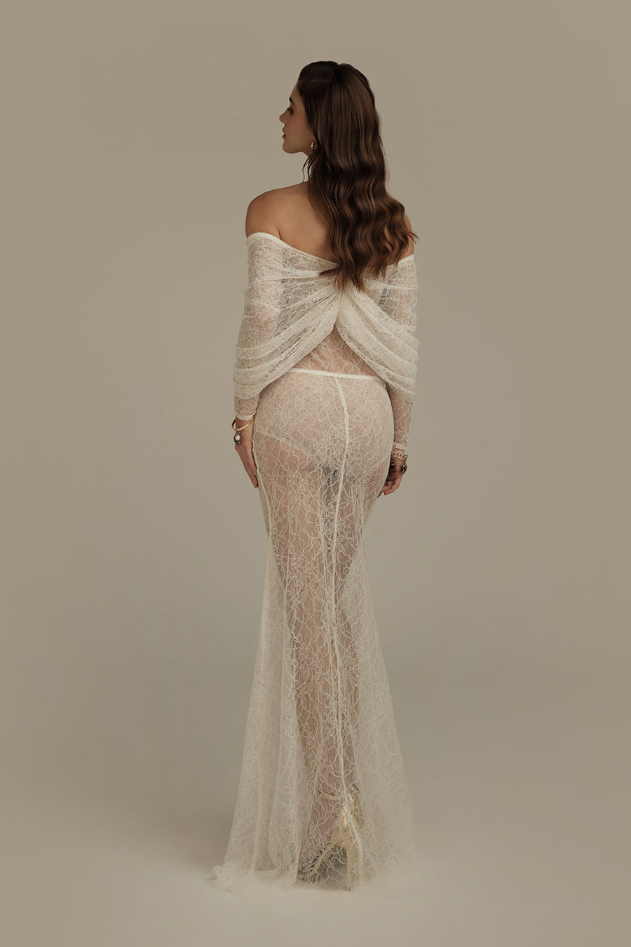 Phoebe Mermaid Off-Shoulder Lace Floor Length Set Set POEM