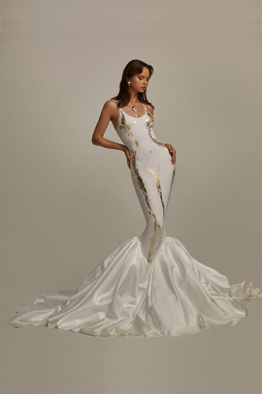 Callipygian Mermaid Scoop Neck Ribbed Taffeta Floor Length Dress 4