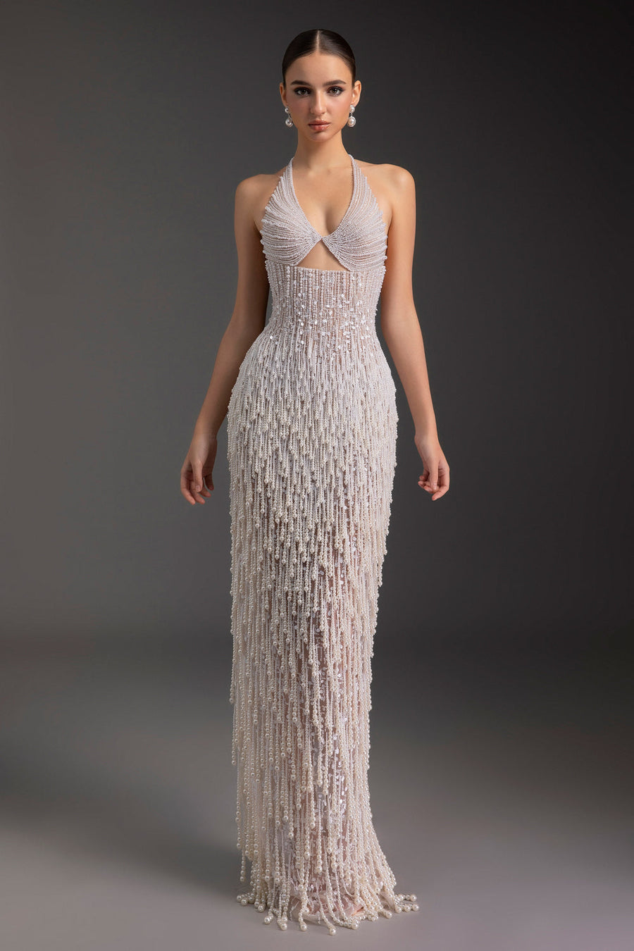 Pearl Halter Neck Bead Maxi Dress 5