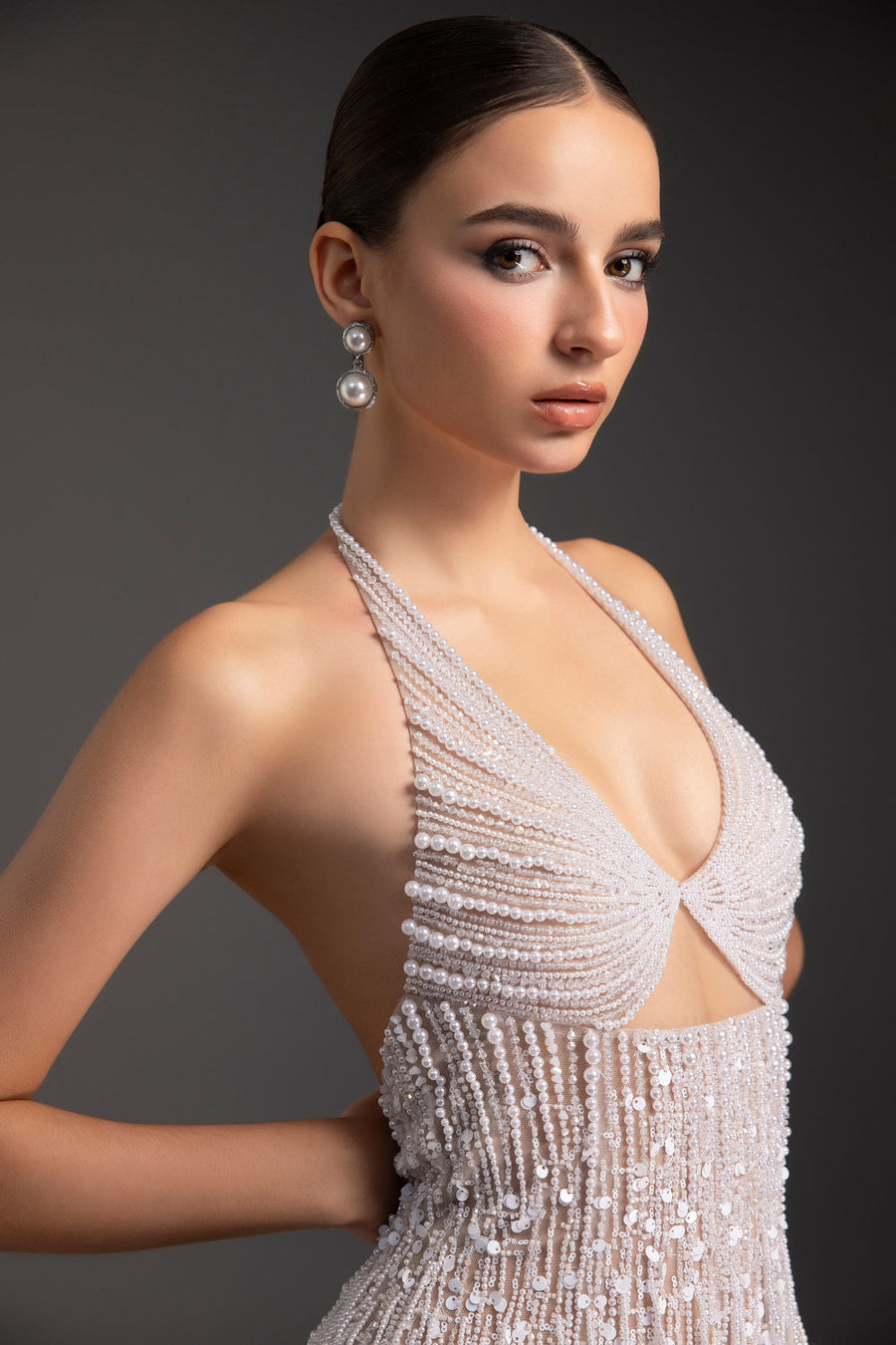 Pearl Halter Neck Bead Maxi Dress 2