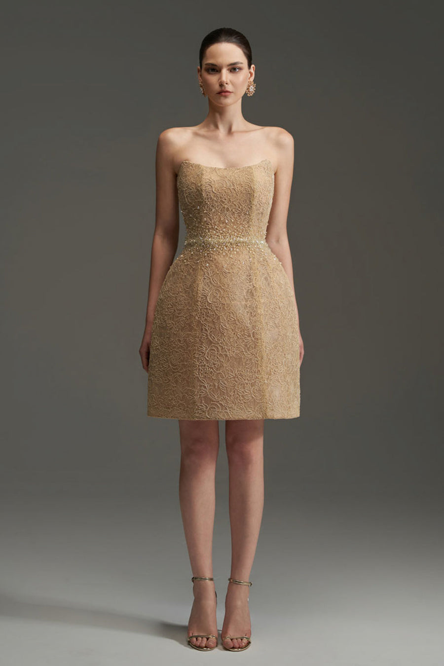 Penelope Straight Across Neck Lace Mini Dress 9