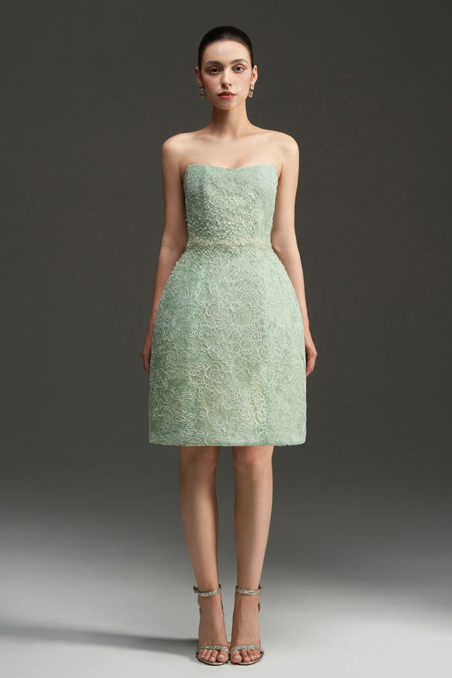 Penelope Straight Across Neck Lace Mini Dress 17